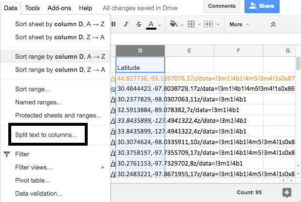 split text to columns for with URL tutorial screenshot