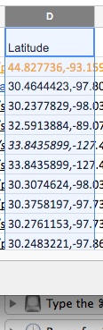 screen shot of column header latitude for split url to columns tutorial