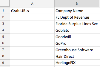 a google sheet screen shot of customers tyler garrett has worked with in business intelligence consulting